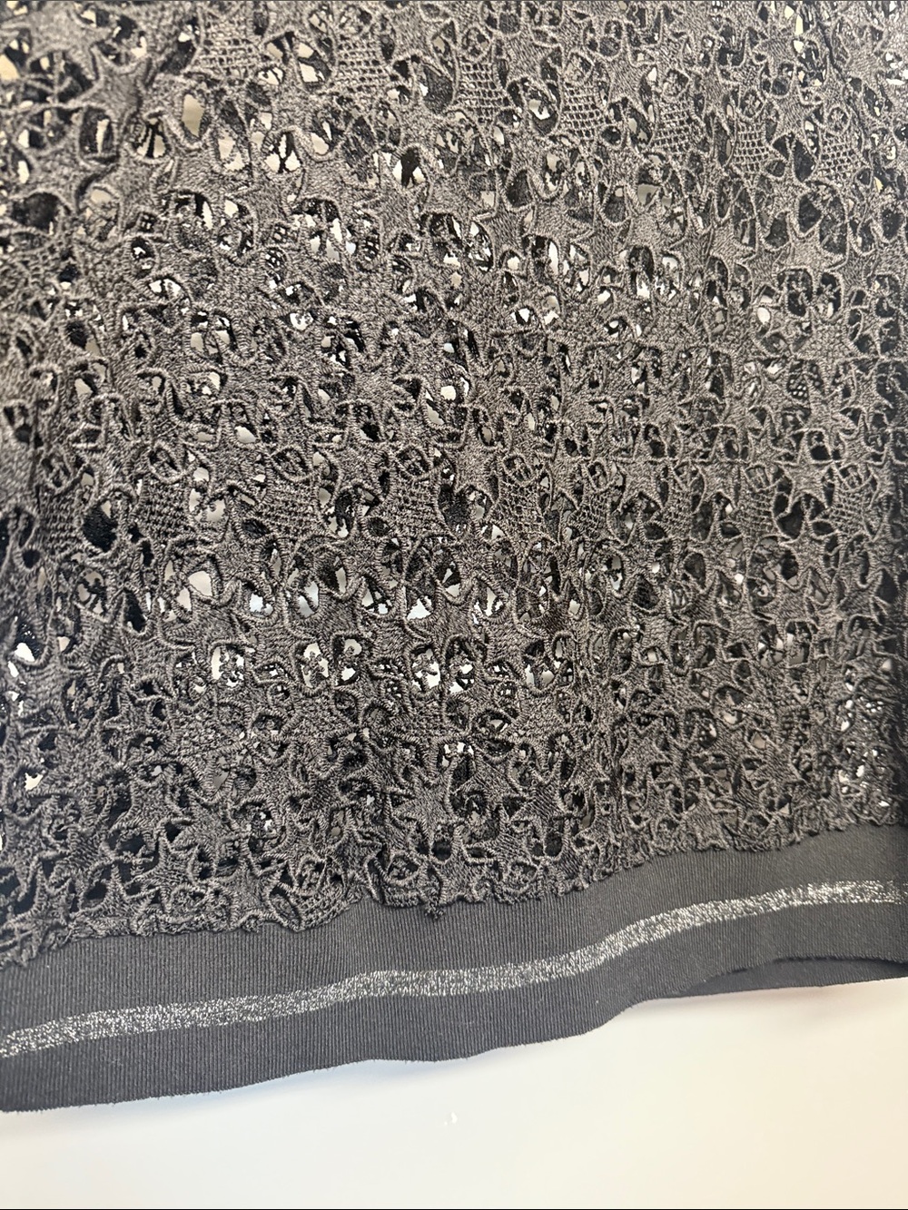Zara Black Openwork Crochet Metallic Star Knit Top - Picture 5 of 7